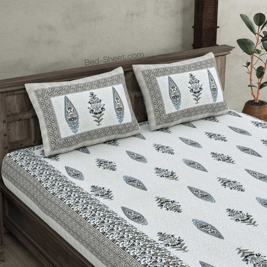 Rustic Grey Folklore Pure Cotton Double Bedsheet