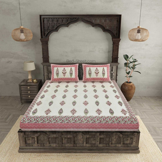 Pastel Pink Folklore Pure Cotton Double Bedsheet