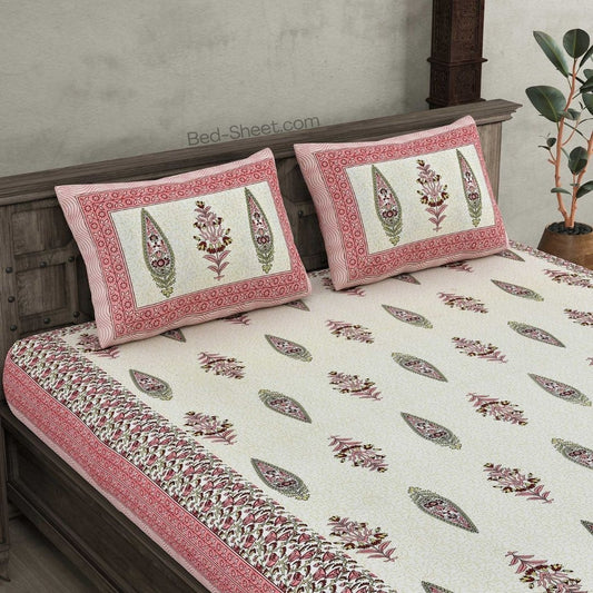 Pastel Pink Folklore Pure Cotton Double Bedsheet