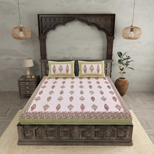 Forest Green Folklore Pure Cotton Double Bedsheet