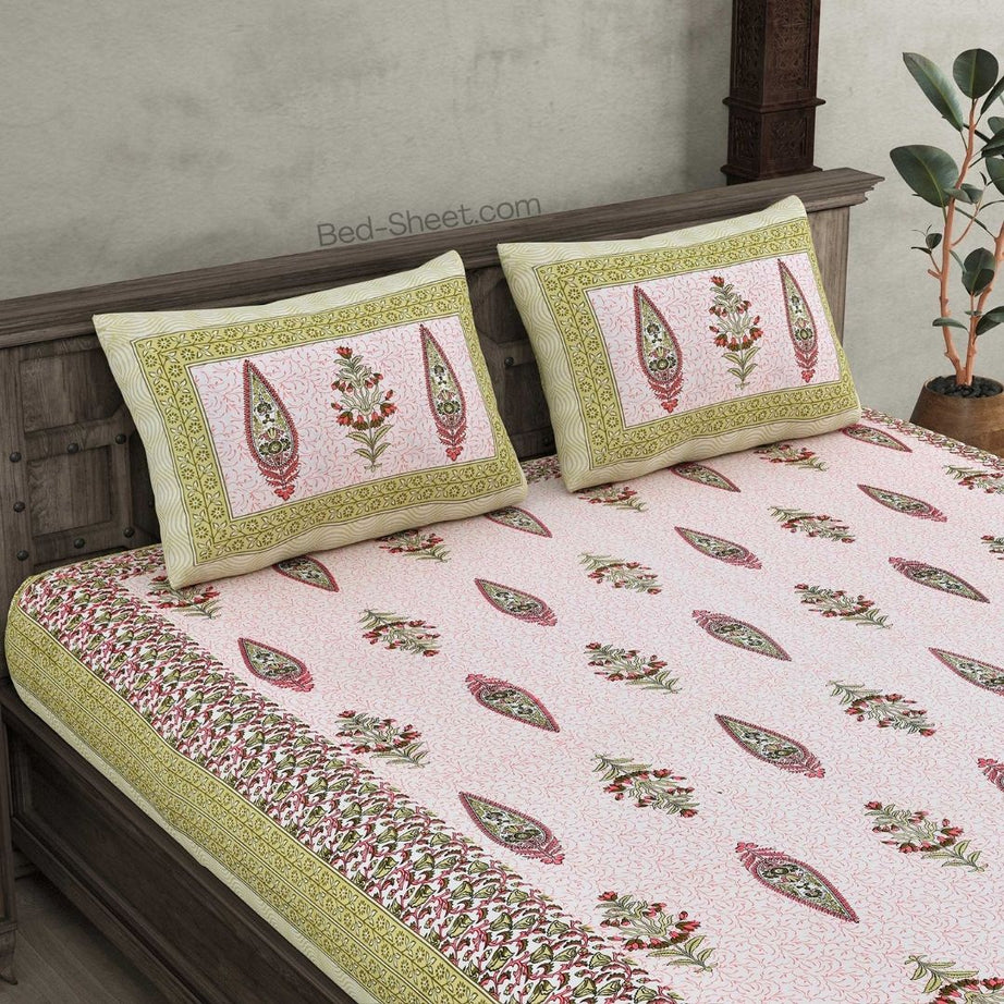 Forest Green Folklore Pure Cotton Double Bedsheet