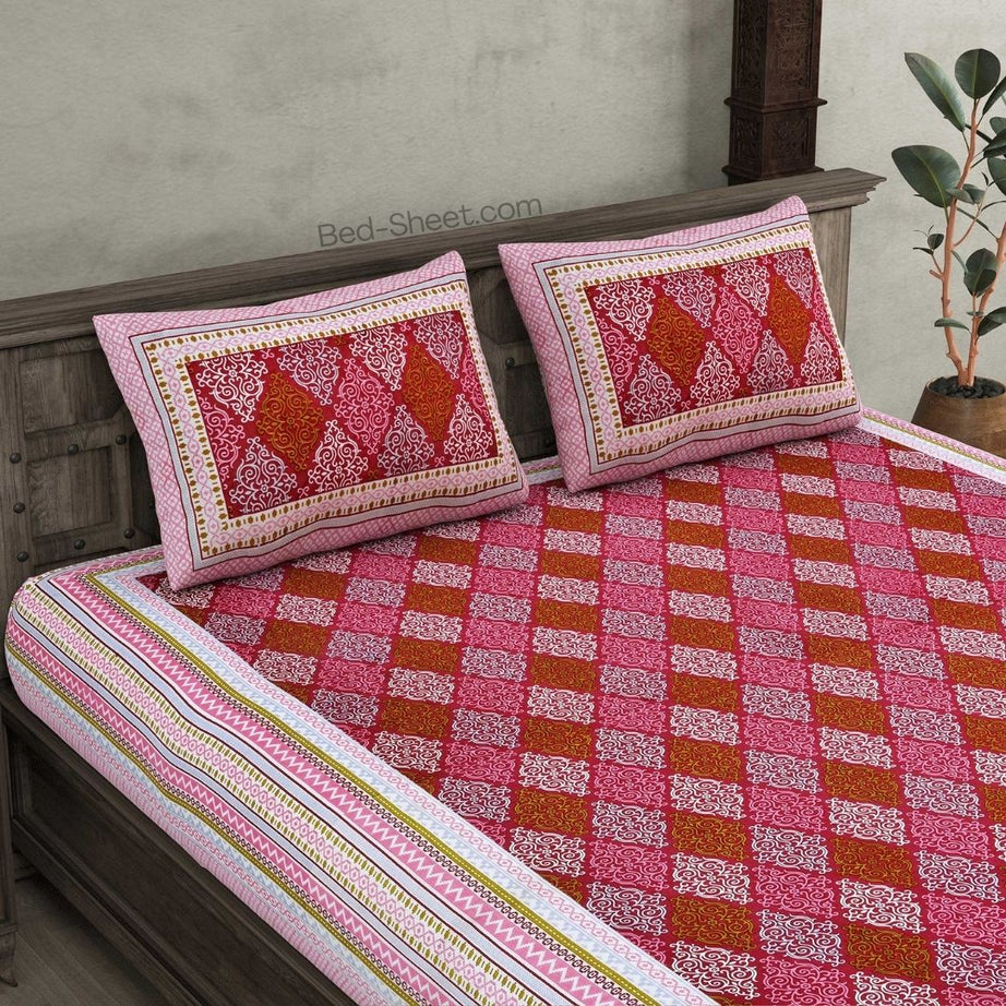 Heritage Touch Red Pure Cotton Double Bedsheet