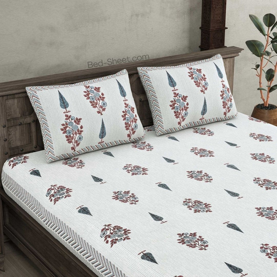 Deodar Charm Grey Pure Cotton Double Bedsheet