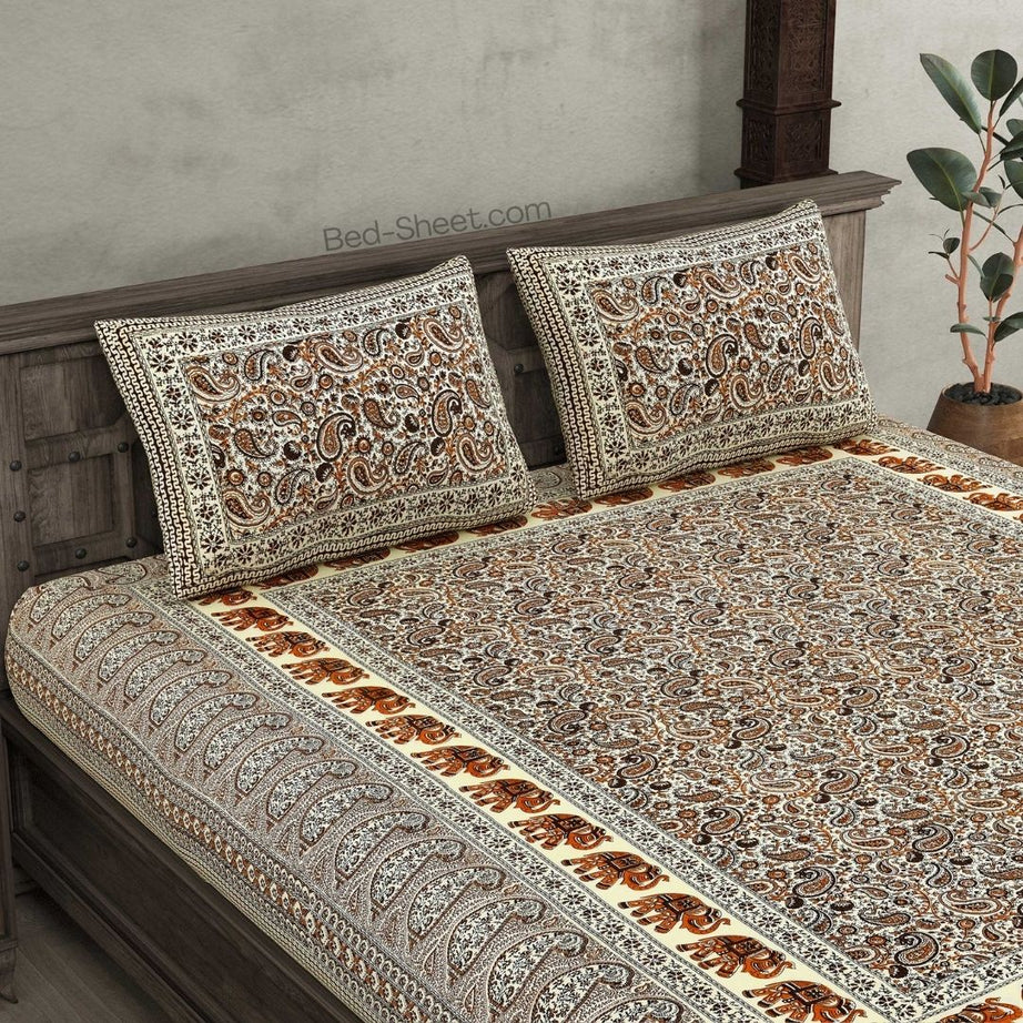 Paisley Elegance Brown Pure Cotton Double Bedsheet