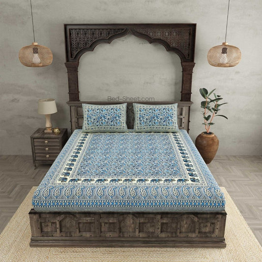 Titan Paisley Blue Pure Cotton Double Bedsheet