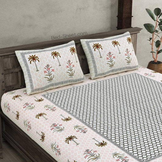 Bunaai Grace Peach Pure Cotton Double Bedsheet