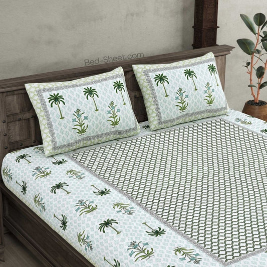 Bunaai Grace Green Pure Cotton Double Bedsheet