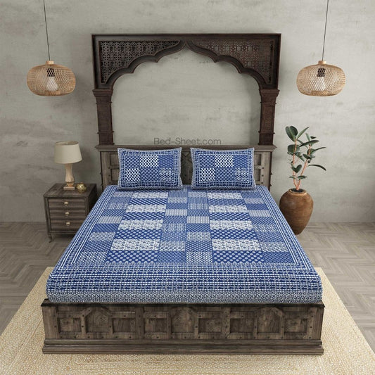 Palace Blue Elegance Pure Cotton Double Bedsheet