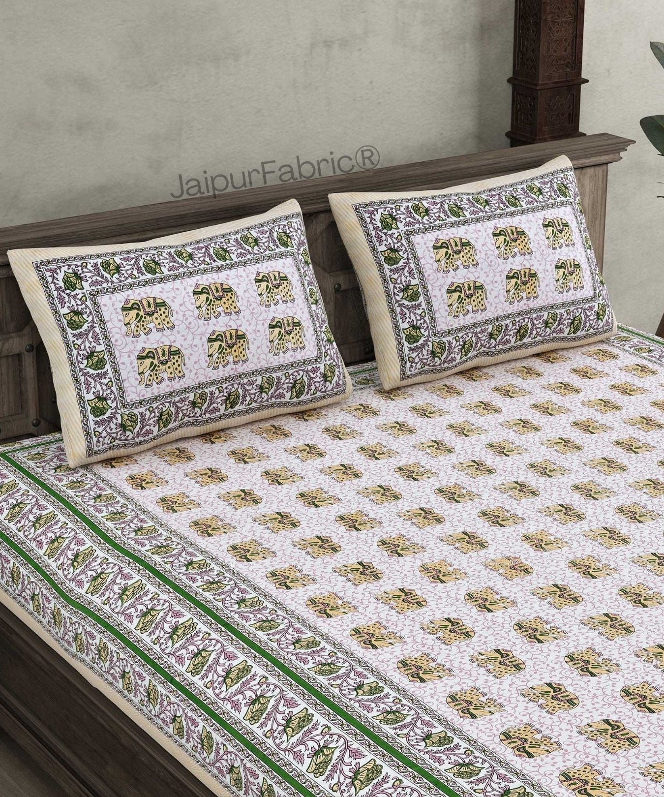 Royal Baarat Green Pure Cotton Double Bedsheet
