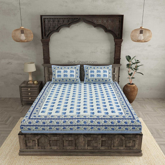 Regal Baarat Blue Pure Cotton Double Bedsheet