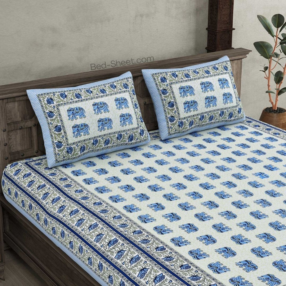 Regal Baarat Blue Pure Cotton Double Bedsheet