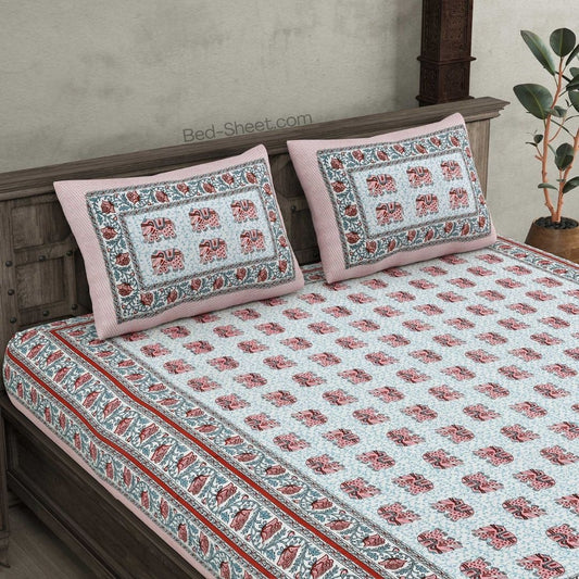 Regal Baarat Peach Pure Cotton Double Bedsheet