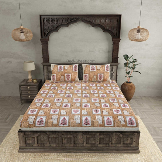 Jharoka Charm Mustard Pure Cotton Double Bedsheet