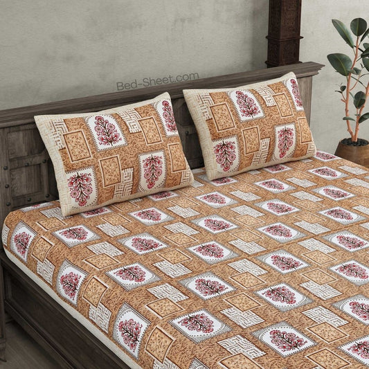 Jharoka Charm Mustard Pure Cotton Double Bedsheet