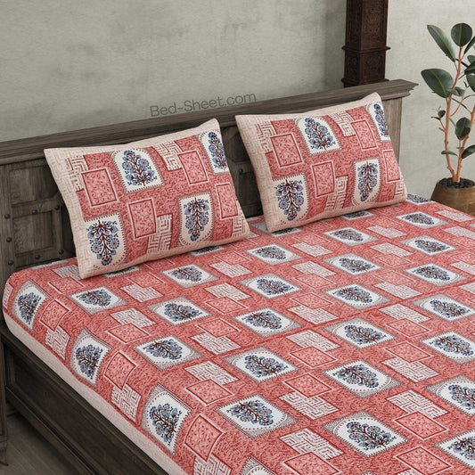 Jharoka Charm Pink Pure Cotton Double Bedsheet