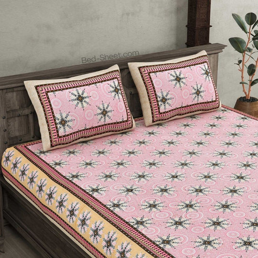 Starry Pink Bliss Pure Cotton Double Bedsheet