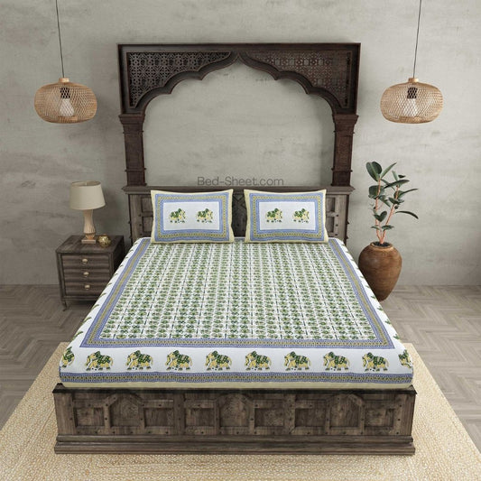 Padharo Home Green Pure Cotton Double Bedsheet