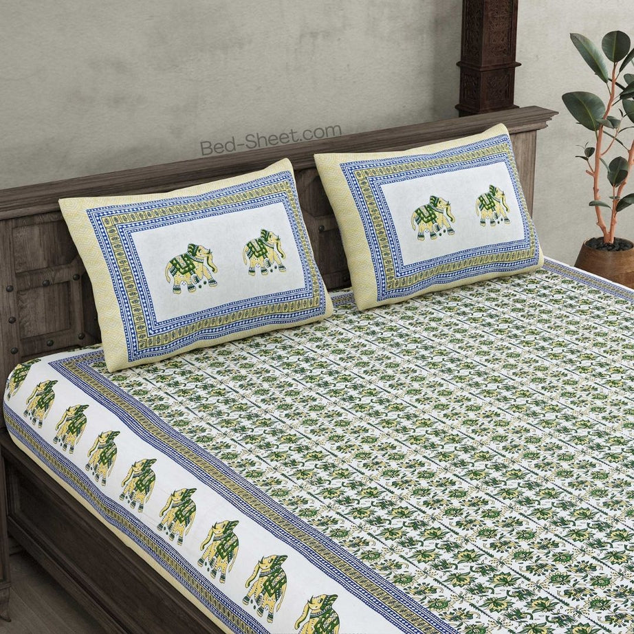 Padharo Home Green Pure Cotton Double Bedsheet