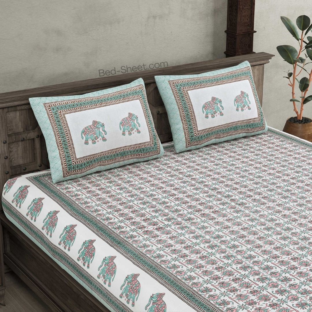 Padharo Home Sea Green Pure Cotton Double Bedsheet