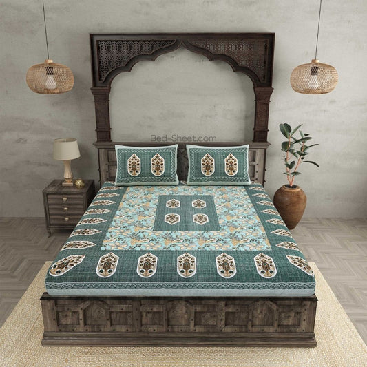 Hawa Mahal Grace Green Pure Cotton Double Bedsheet