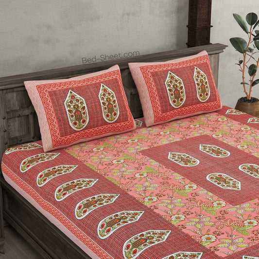 Hawa Mahal Grace Peach Pure Cotton Double Bedsheet