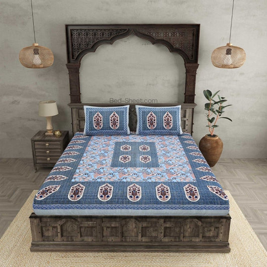 Hawa Mahal Grace Blue Pure Cotton Double Bedsheet