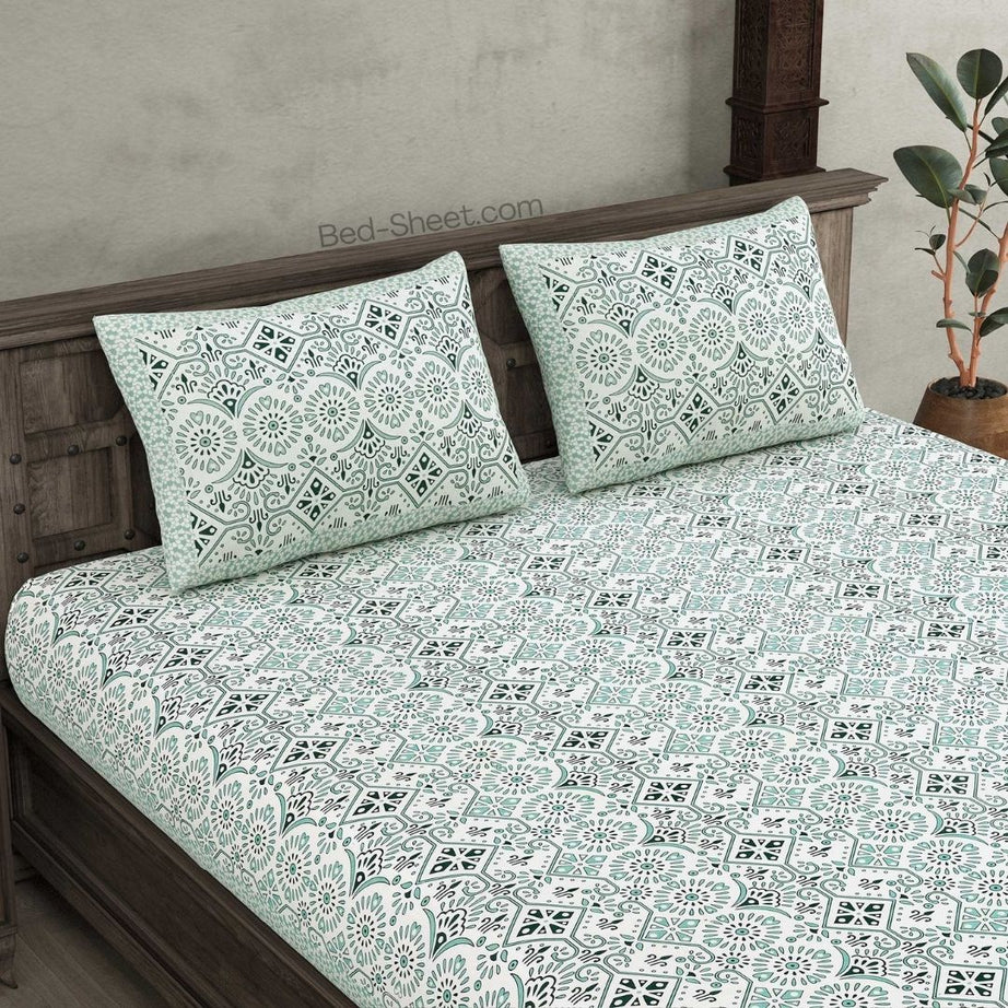 Festive Green Delight Pure Cotton Double Bedsheet