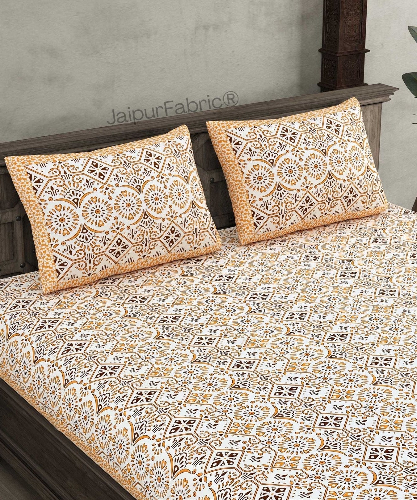 Showering Festivities Peach Pure Cotton Double Bedsheet