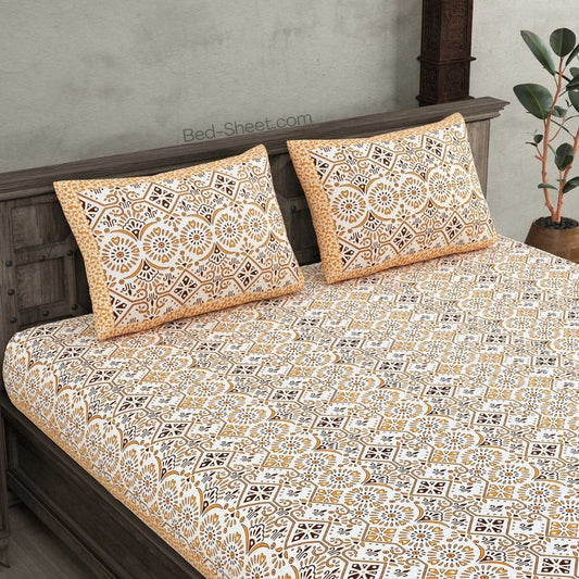 Festive Peach Delight Pure Cotton Double Bedsheet