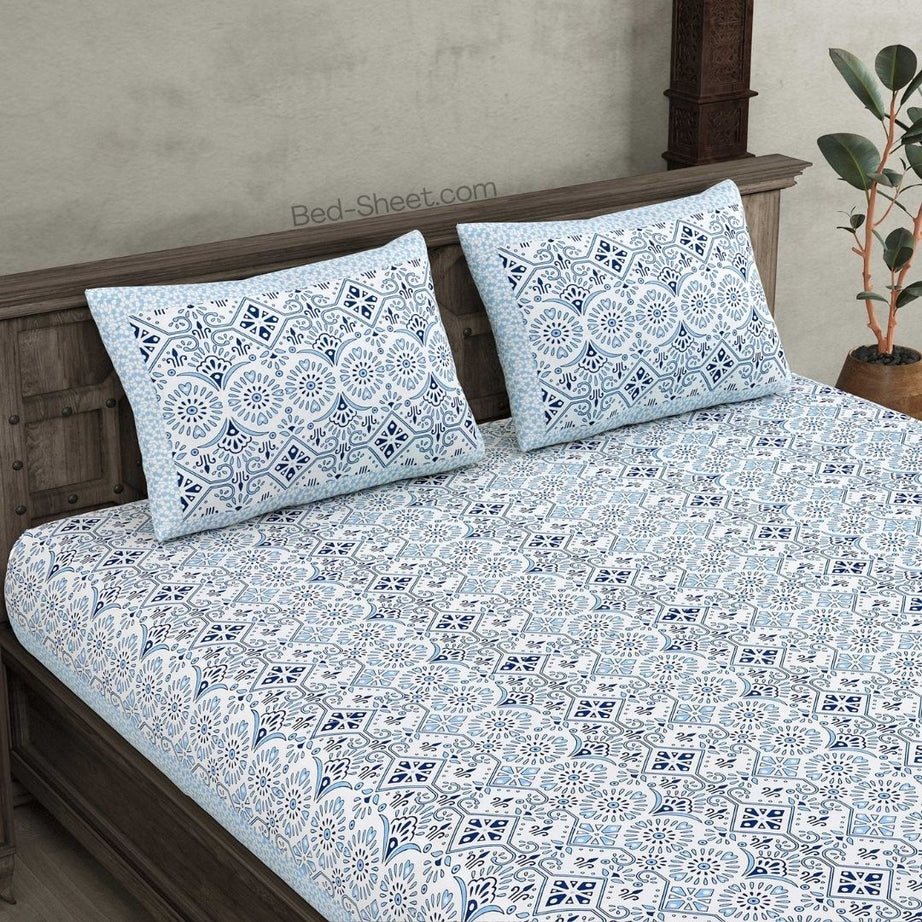 Festive Blue Delight Pure Cotton Double Bedsheet