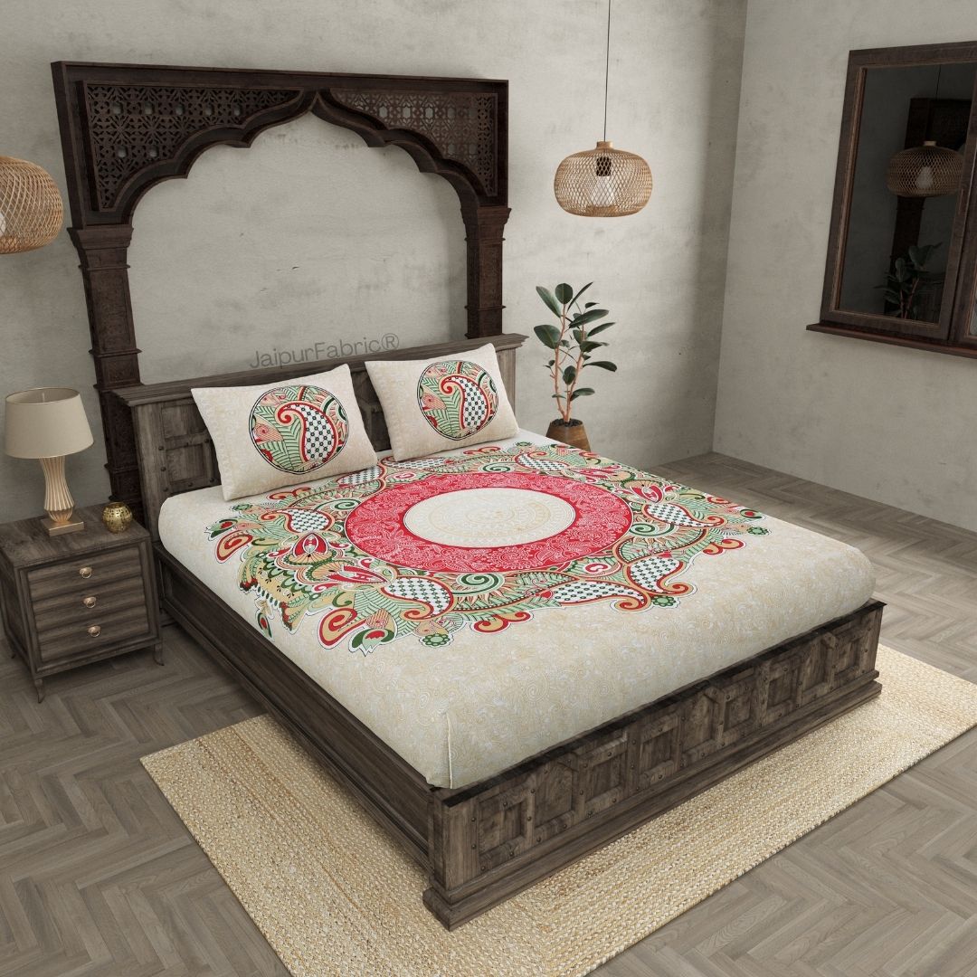 Cosmic Kolam Coral Pink Double Bedsheet