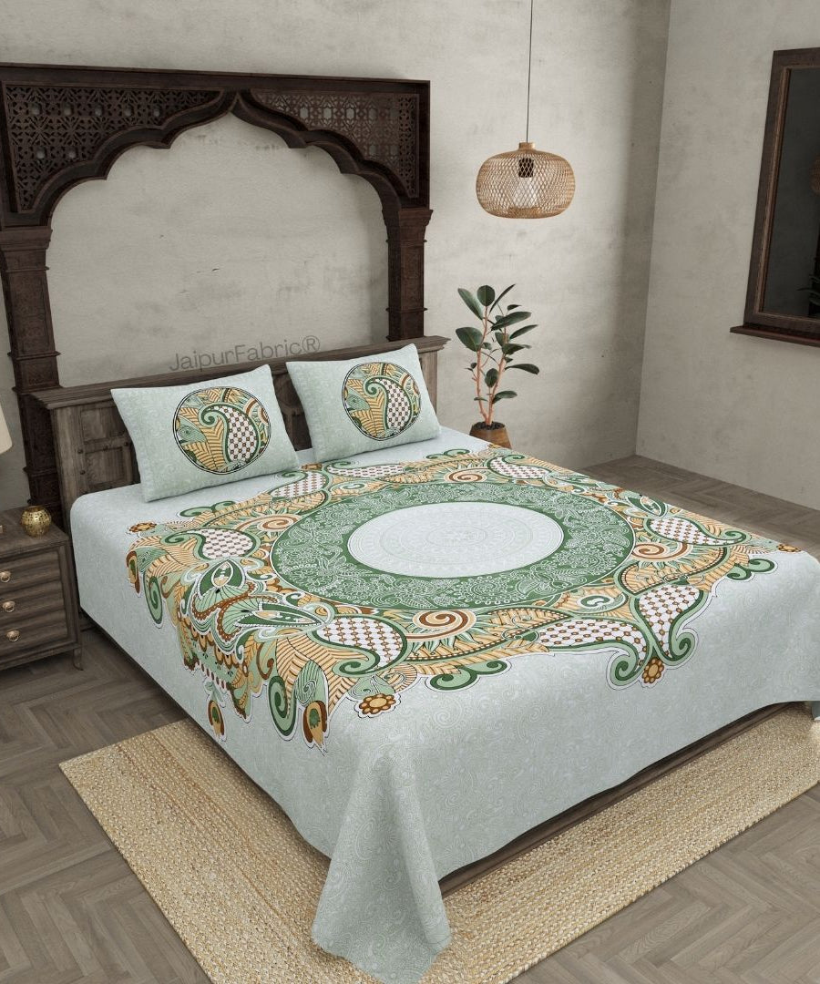 Cosmic Kolam Mint Green Double Bedsheet