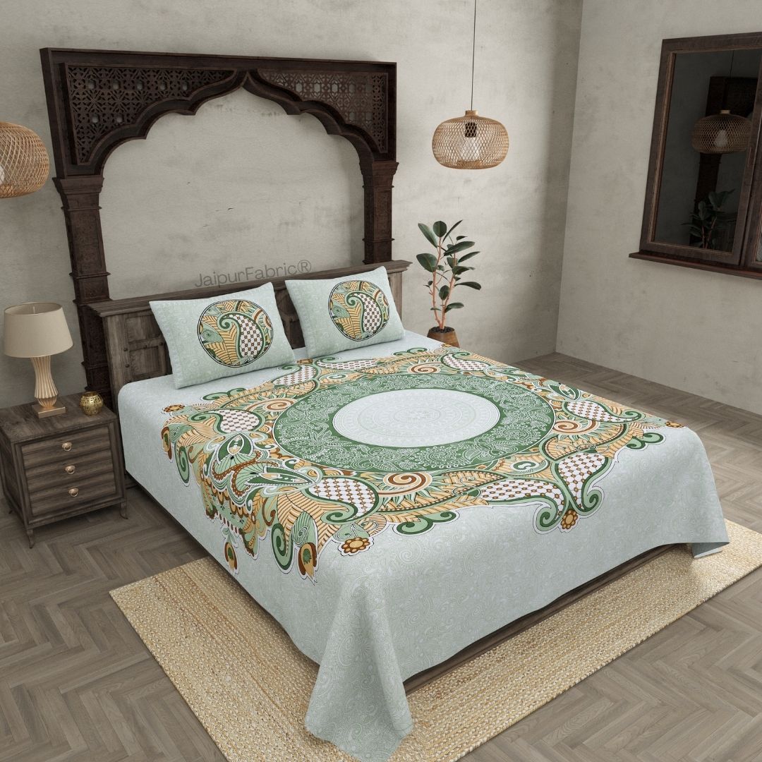 Cosmic Kolam Mint Green Double Bedsheet
