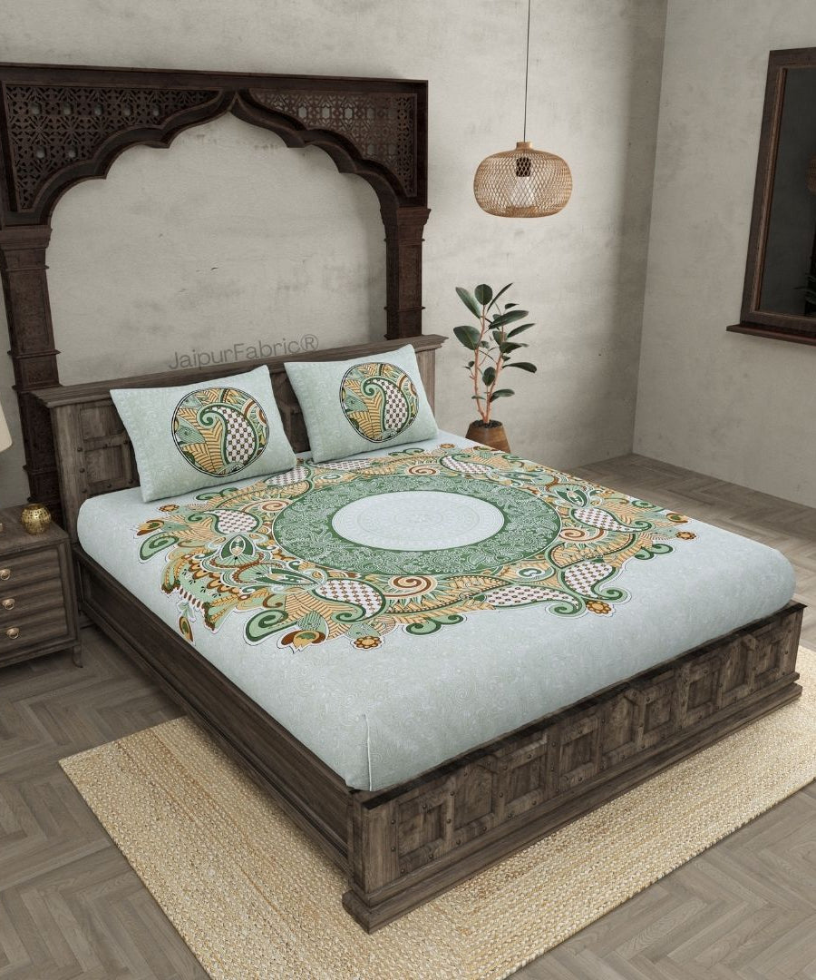Cosmic Kolam Mint Green Double Bedsheet