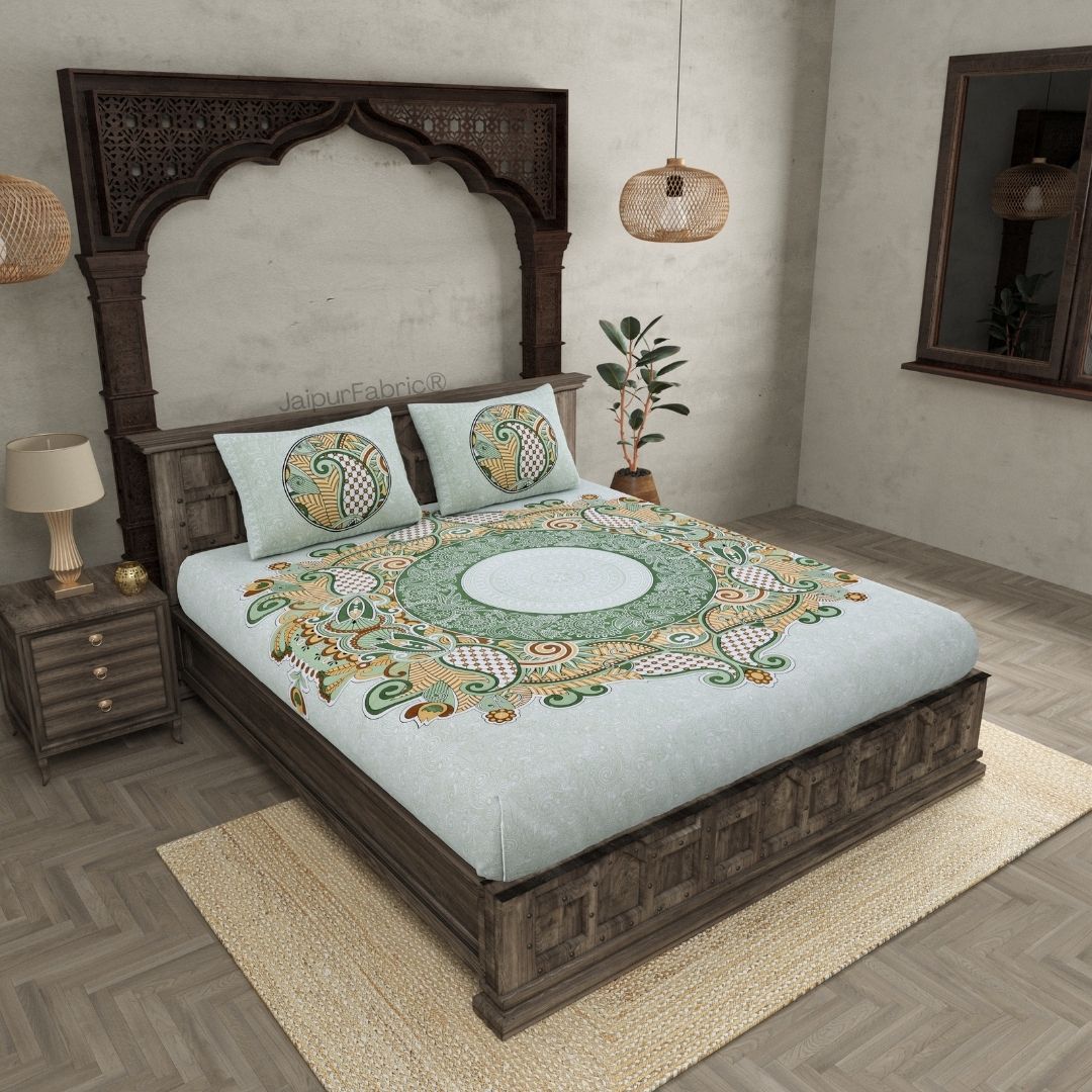 Cosmic Kolam Mint Green Double Bedsheet