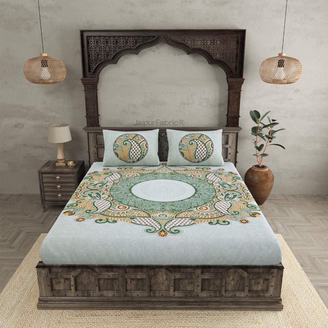 Cosmic Kolam Mint Green Double Bedsheet