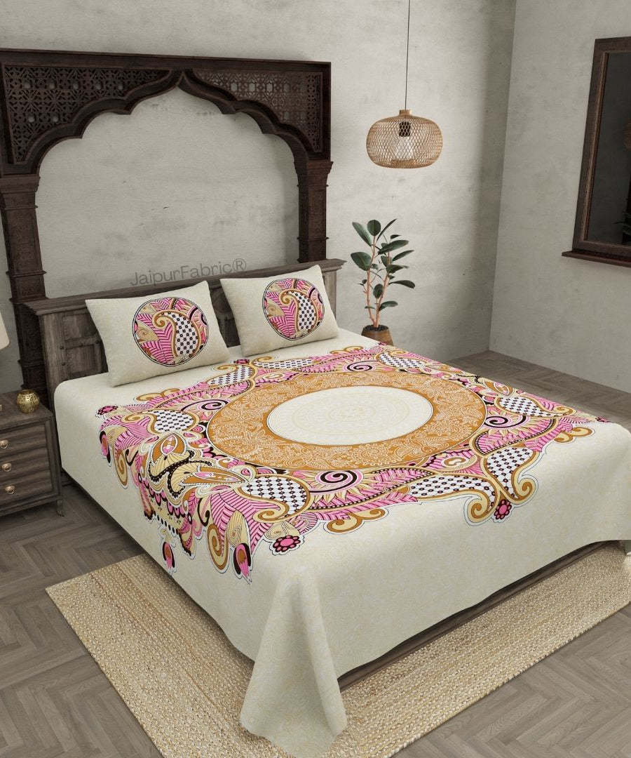 Cosmic Kolam Amber Brown Double Bedsheet