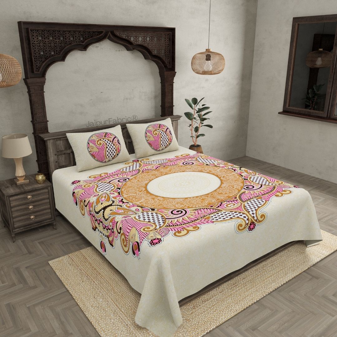 Cosmic Kolam Amber Brown Double Bedsheet