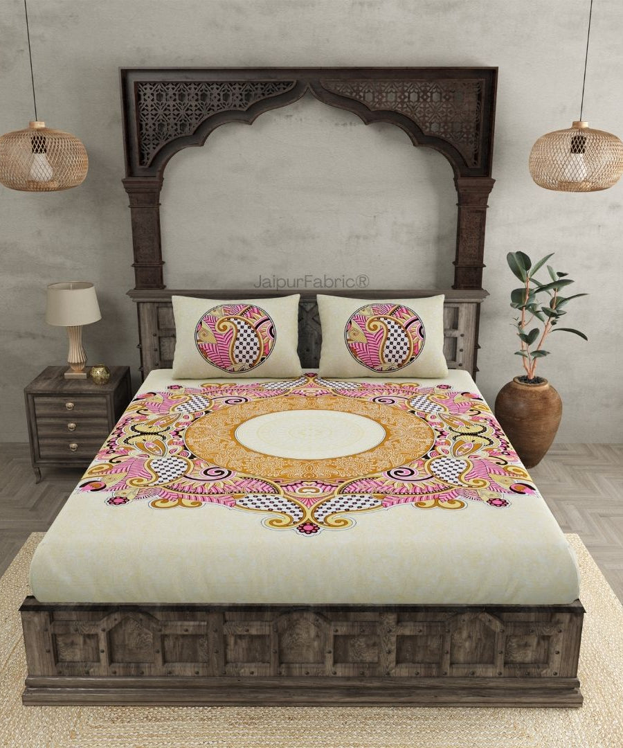 Cosmic Kolam Amber Brown Double Bedsheet