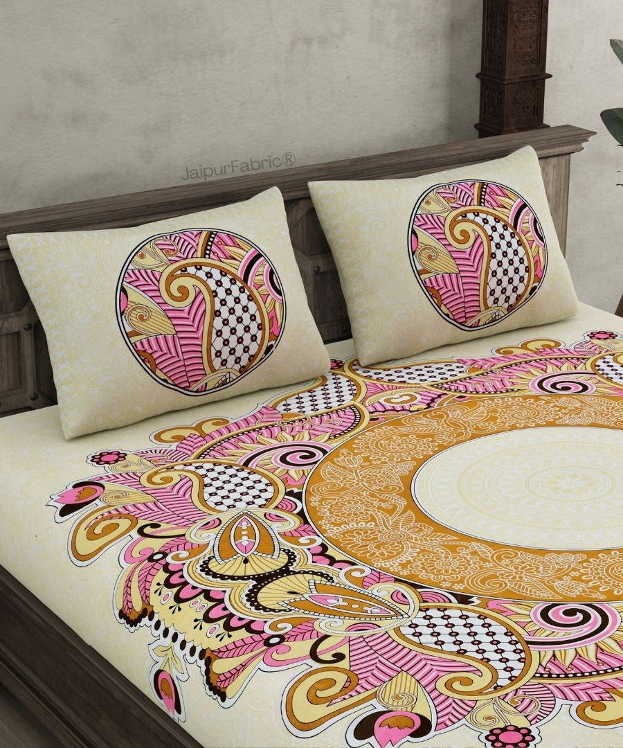 Cosmic Kolam Amber Brown Double Bedsheet