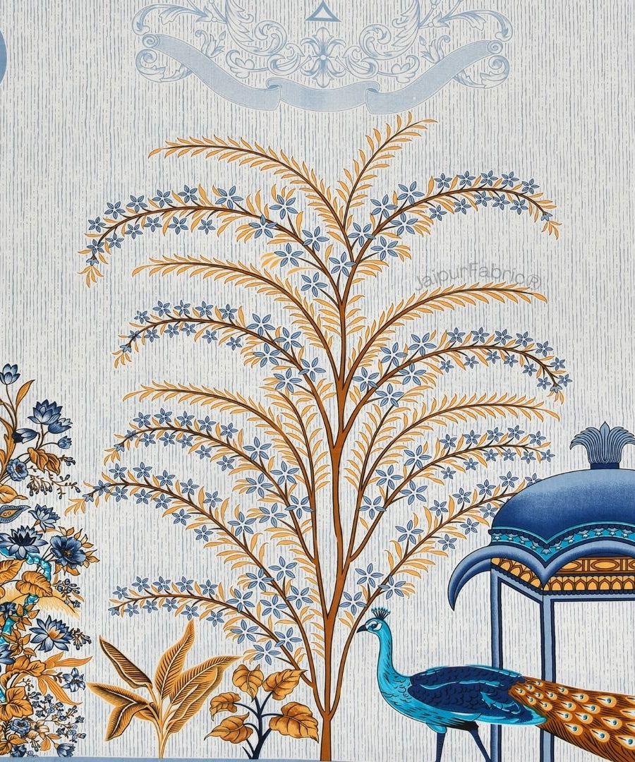 Classic Peacock Bliss Pure Cotton Azure Gold Double Bedsheet