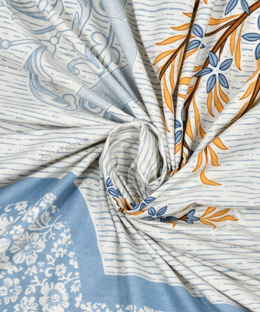 Classic Peacock Bliss Pure Cotton Azure Gold Double Bedsheet