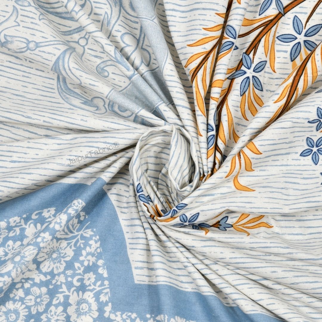 Classic Peacock Bliss Pure Cotton Azure Gold Double Bedsheet