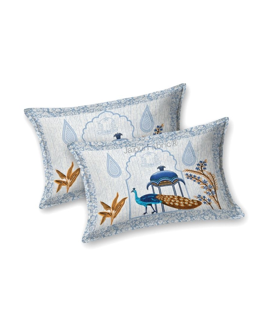 Classic Peacock Bliss Pure Cotton Azure Gold Double Bedsheet