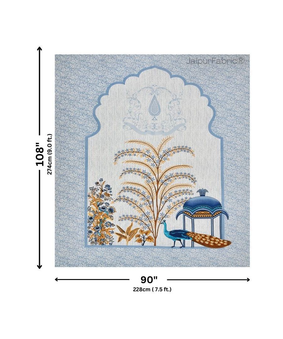 Classic Peacock Bliss Pure Cotton Azure Gold Double Bedsheet