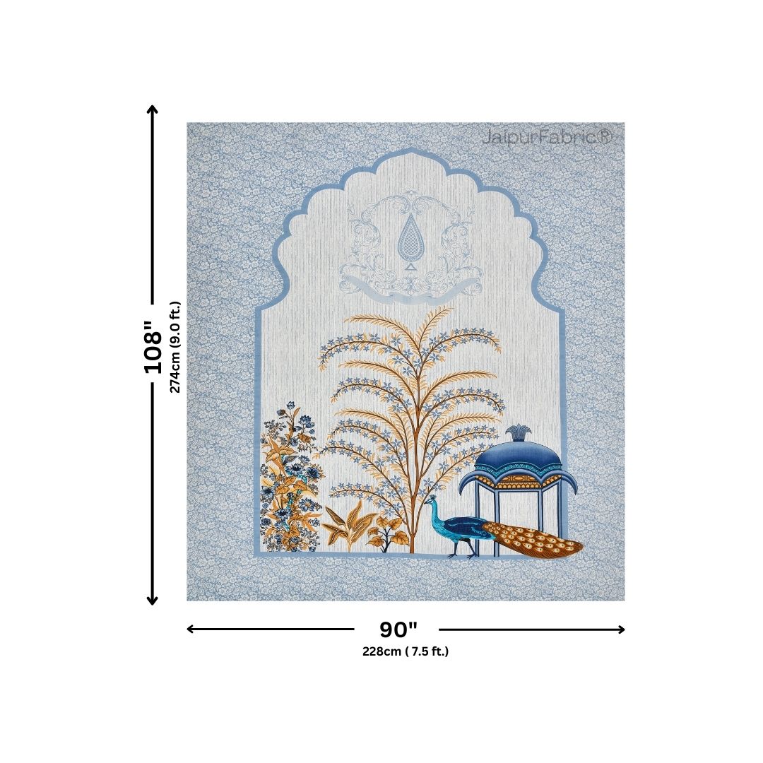 Classic Peacock Bliss Pure Cotton Azure Gold Double Bedsheet