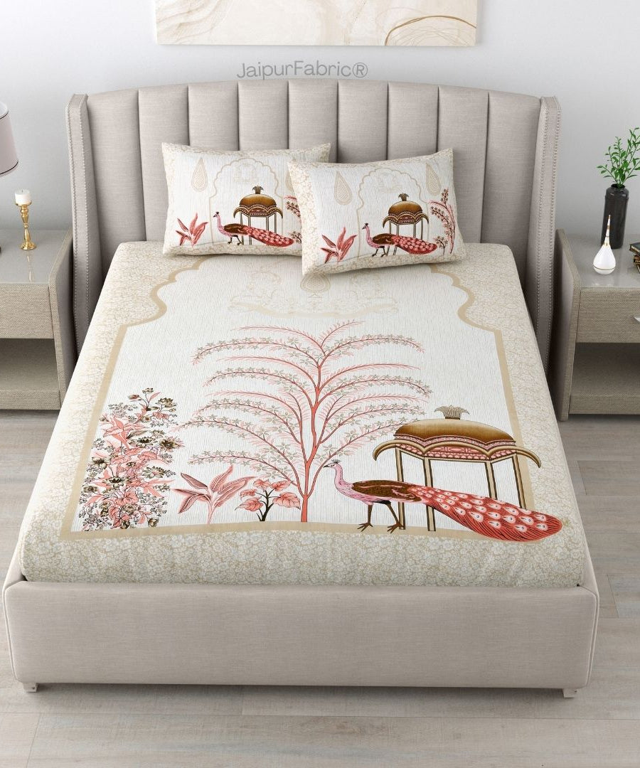 Classic Peacock Bliss Pure Cotton Rose Gold Double Bedsheet