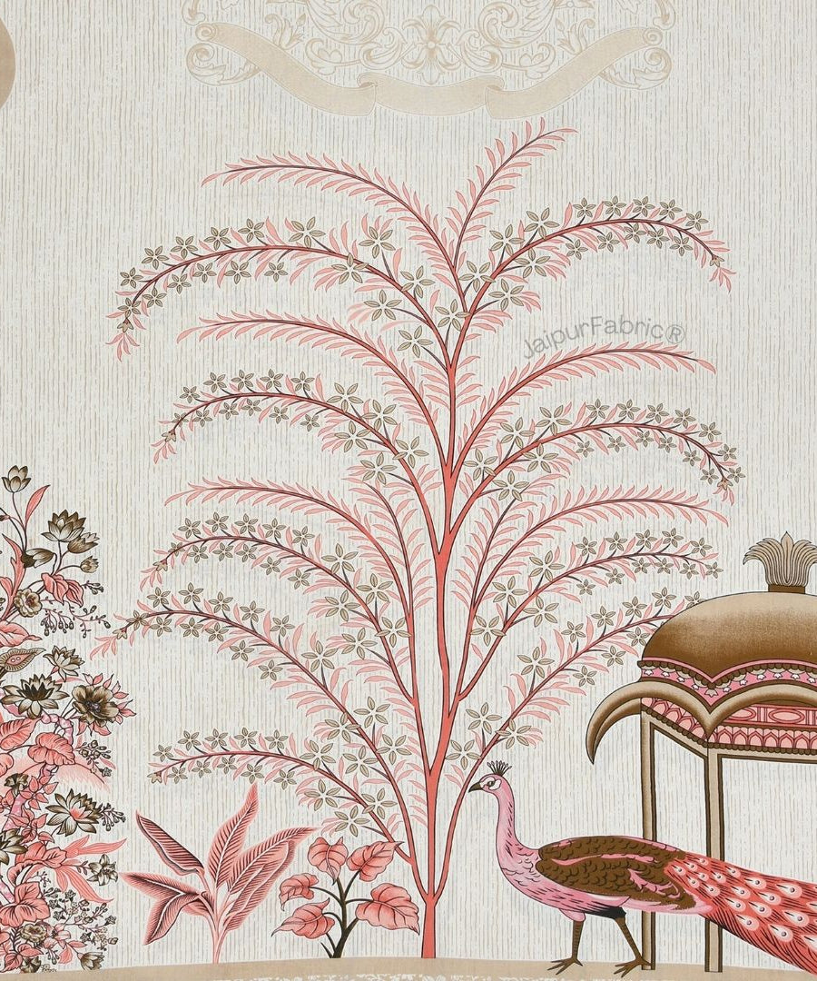 Classic Peacock Bliss Pure Cotton Rose Gold Double Bedsheet