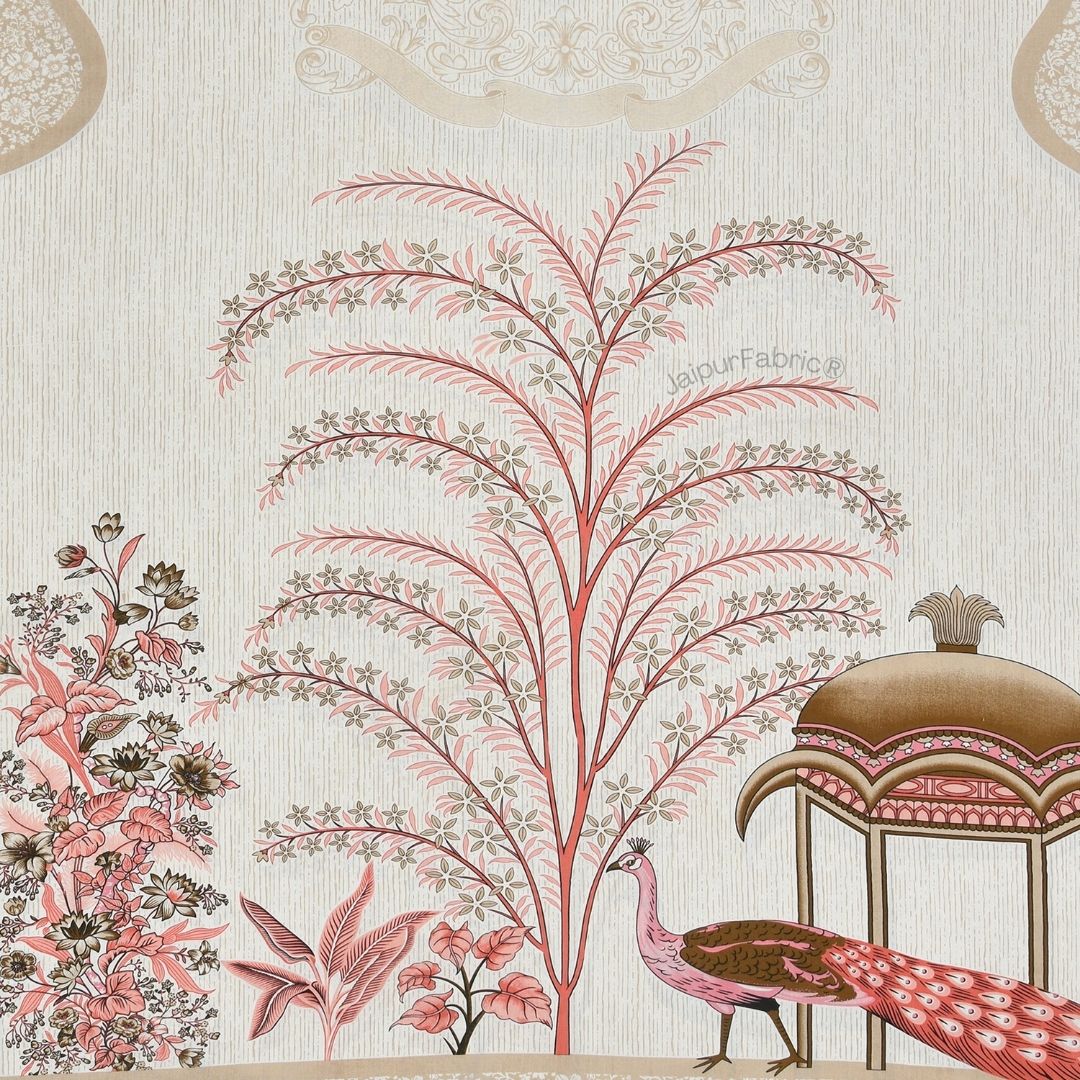 Classic Peacock Bliss Pure Cotton Rose Gold Double Bedsheet