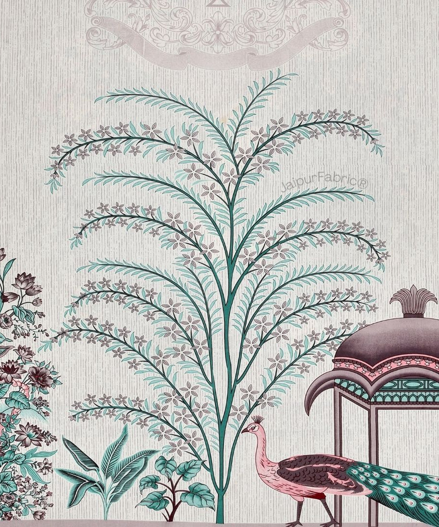 Classic Peacock Bliss Pure Cotton Mint Blush Double Bedsheet